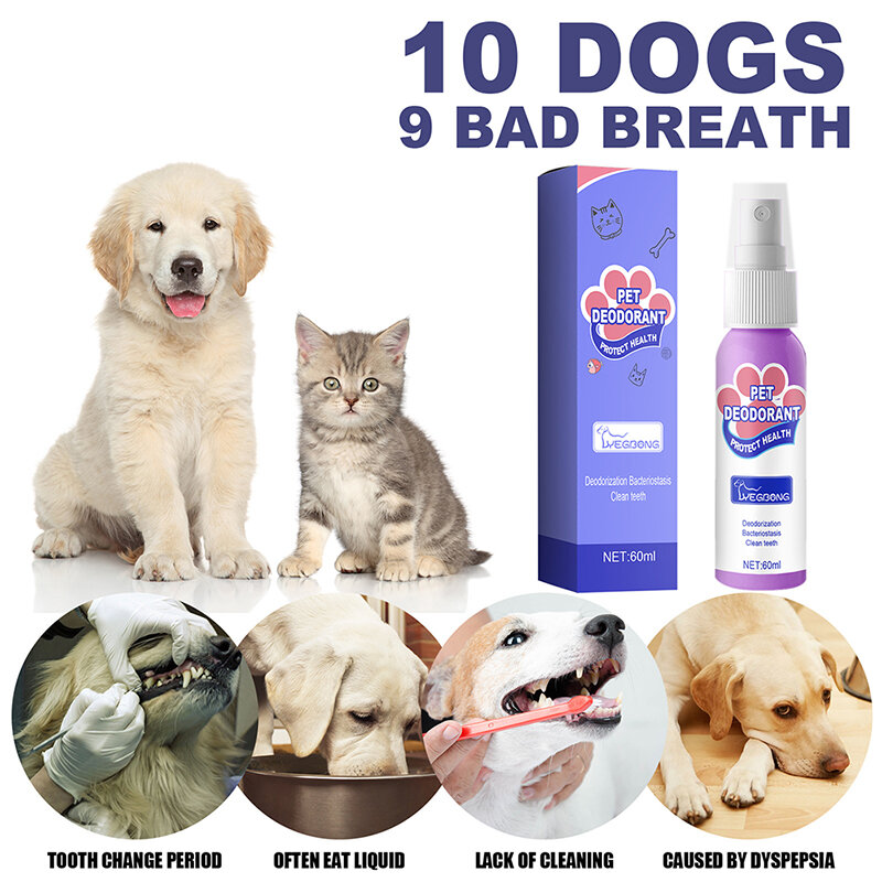 60ml Pet Oral Reinigen Spray Hunde Katzen Zähne Sauber Deodorant Verhindern Kalkül Entfernen Kätzchen Schlechte Atem Haustier Liefert