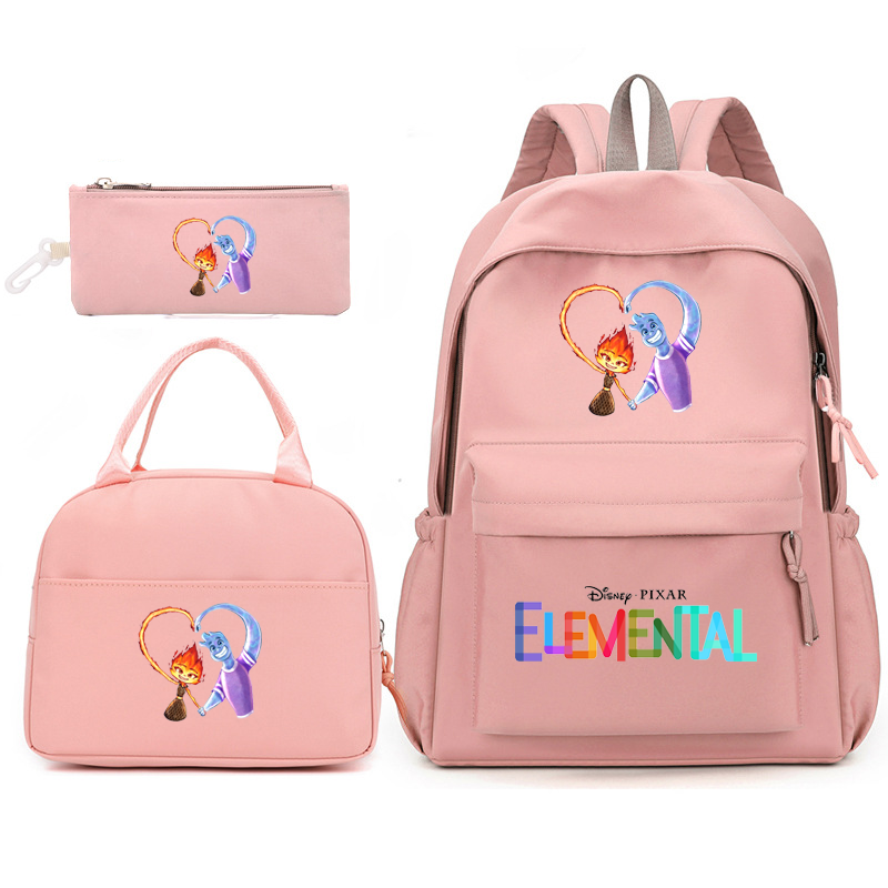 디즈니 Elemental 배낭 도시락 가방, 학생 학교 가방, 캐주얼 편안한 여행 세트, 3 개/세트