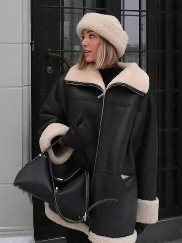 New Fashion Loose Fur Feather Coat Women Winter Stand Collar Long Sleeve Female Coats 2024 Winter Ladies Jackets Warm Streetwear