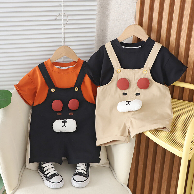 Costume d'été à manches courtes pour enfants, version coréenne du beau garçon, visage d'ours stéréoscopique, nouveau