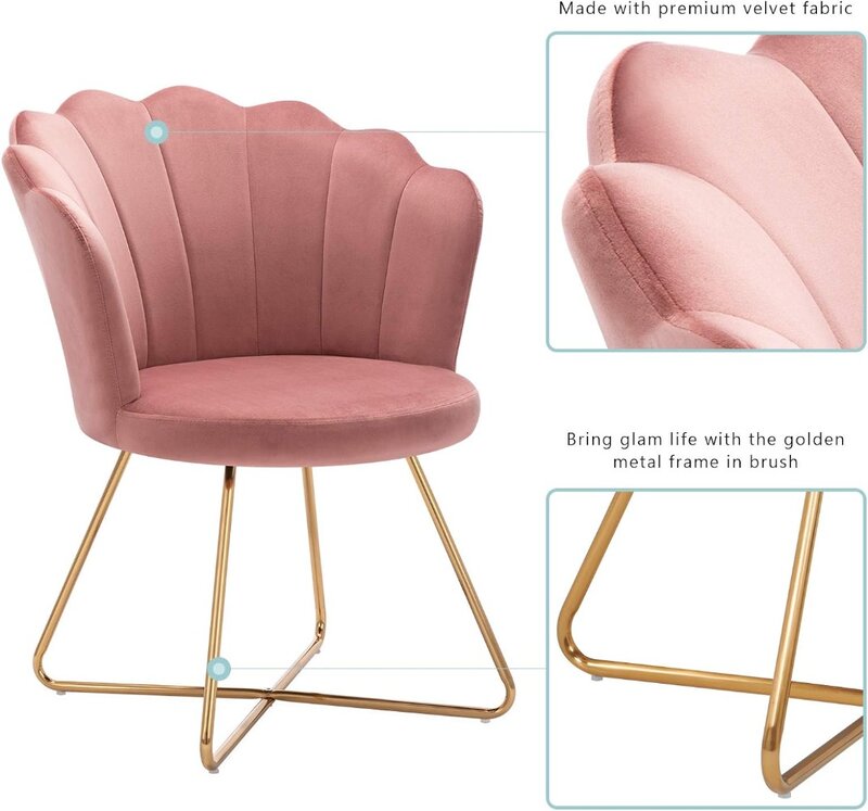 Duhome Samt Akzent Stuhl, Wohnzimmer Stuhl mit Rückenlehne für Schlafzimmer Make-up Raum, Muschel geformt Wohnzimmer Stuhl mit goldenen