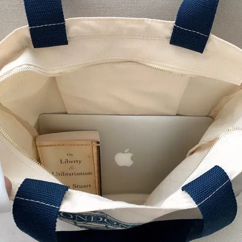Bolso de hombro de lona para mujer, bolsa de mano informal con estampado de libros de Londres, bolso de mano reutilizable de algodón de gran capacidad para compras y playa