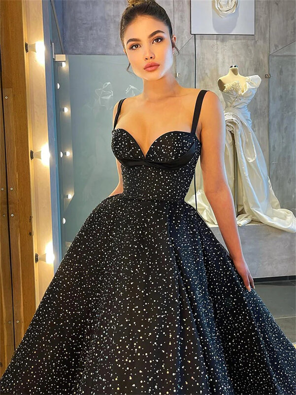 Gaun malam A-Line tali Spaghetti elegan gaun Prom berpayet menawan 2024 gaun pengantin tanpa lengan bergaya Vestidos De Novia