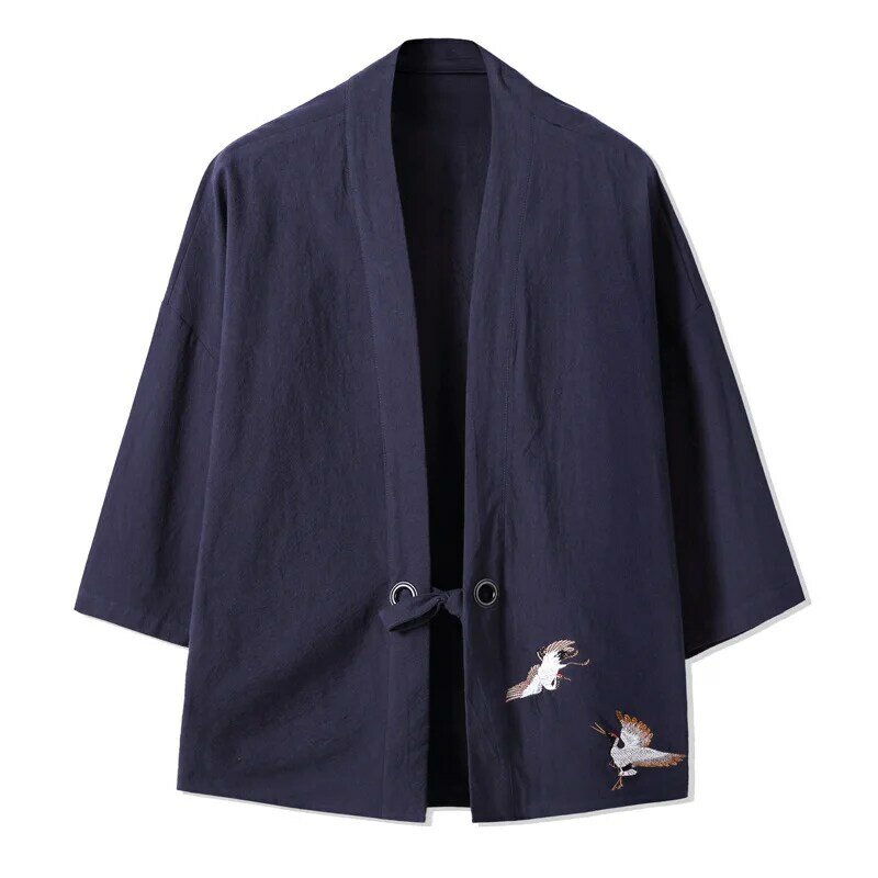 Koszula męska Haori kardigan Kimono samuraj japońska odzież luźna Obi męska kurtka Yukata Streetwear azjatyckie ubrania