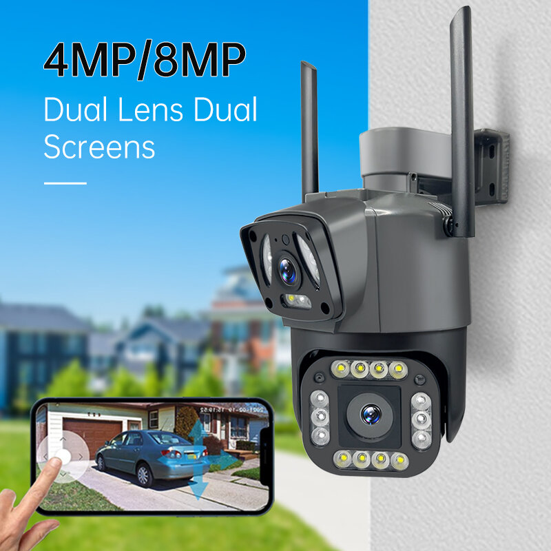 Câmera impermeável CCTV de tela dupla, Smart Home Monitor, Home Security Protection, 4G WiFi Câmera IP, 8MP, 4K, PTZ, V380 Pro