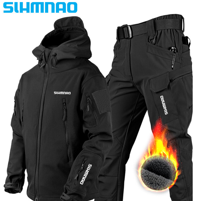 Set di tute da pesca Soft Shell, giacca tattica delle forze speciali da uomo in pelle di squalo all'aperto, giacca da ciclismo impermeabile e calda 2024