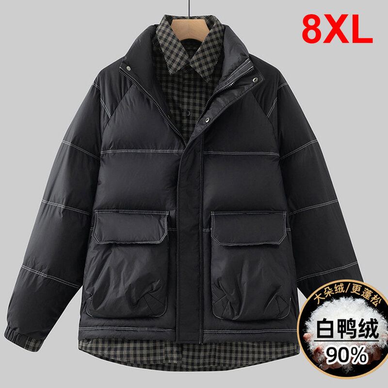 Zimowe ocieplane kurtki mężczyźni Plus rozmiar 8XL płaszcz puchowy moda na co dzień fałszywe dwuczęściowe kurtki duży rozmiar 8XL