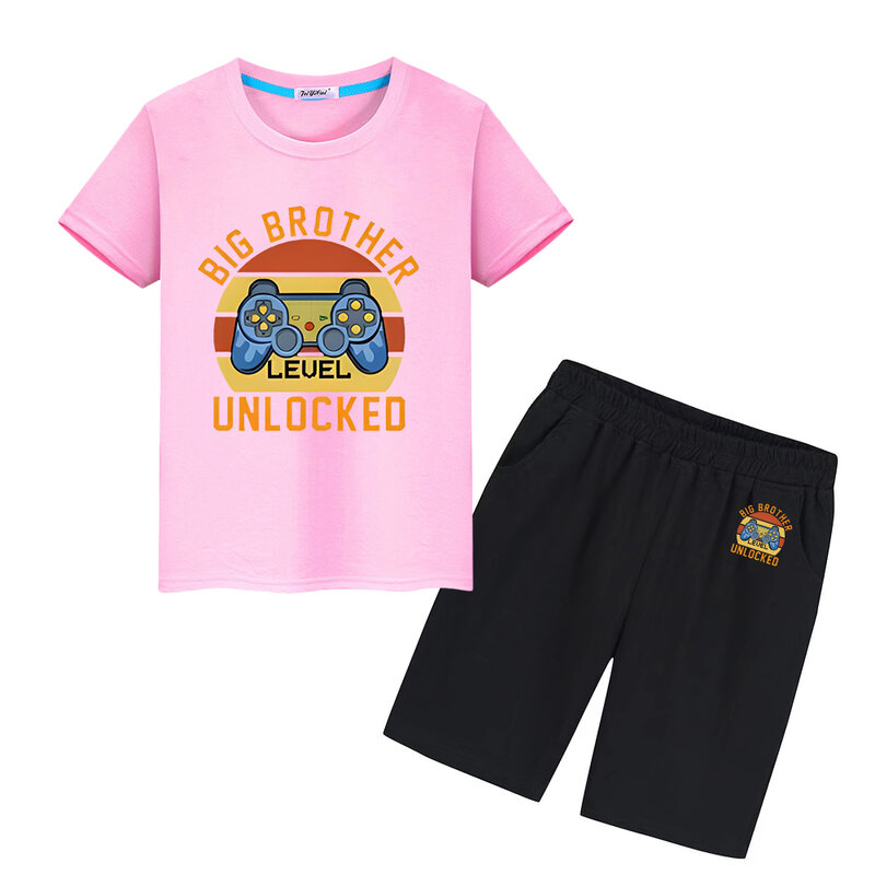 Kawaii T-shirt 100%Cotton gamepad printing Sports Sets Summer Tees Tops+shorts Cute Tshirts boys girls clothes kid holiday gift