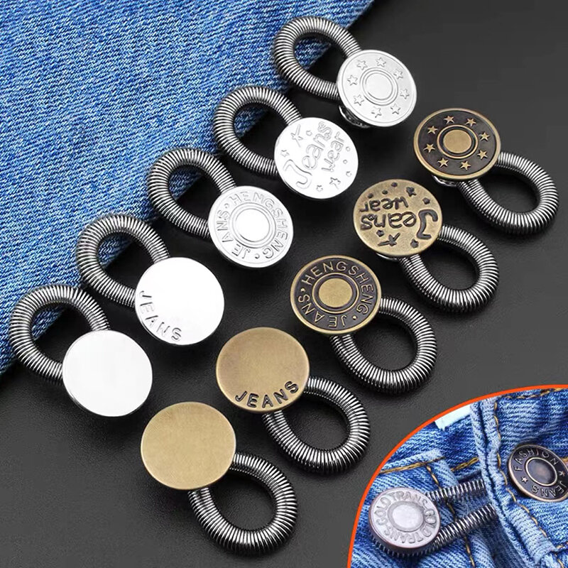 1Pcs Metal Button Extender for Pants Jeans Free Sewing Adjustable Retractable Waist Extenders Buttons Waistband Expander