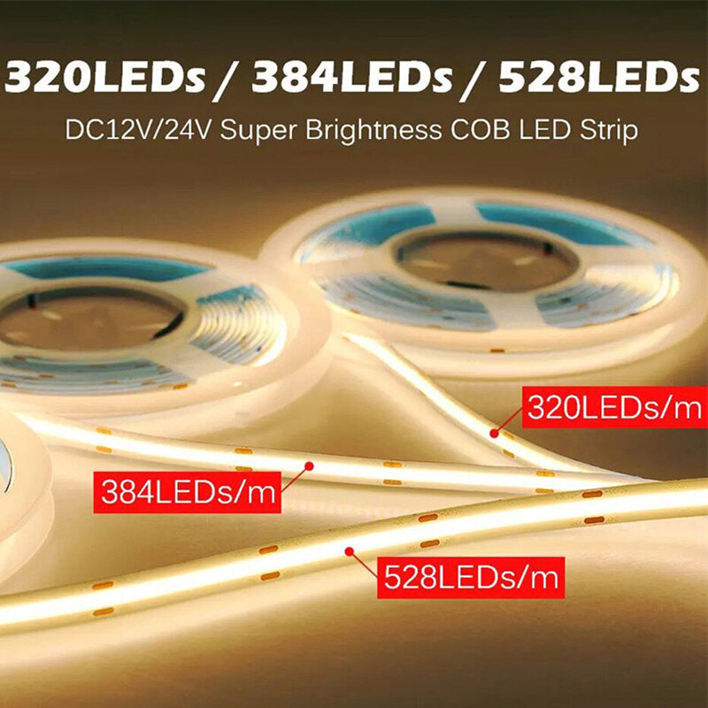 COB RGB CCT RGBW 따뜻한 내추럴 쿨 화이트 LED 스트립, 유연한 고휘도 도트 없는 다채로운 LED 테이프 라이트 바, RA90, DC12 V, 24V, 5m