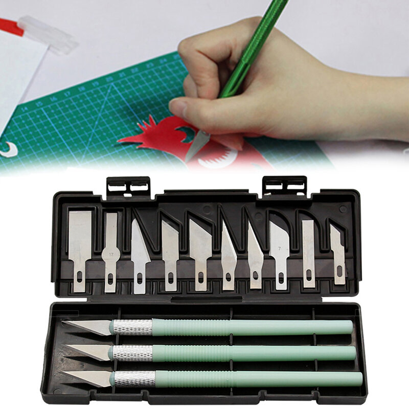 13 buah Set pemotong tangan multi-fungsi, Kit pisau pemotong potong kertas ukir kerajinan tangan DIY