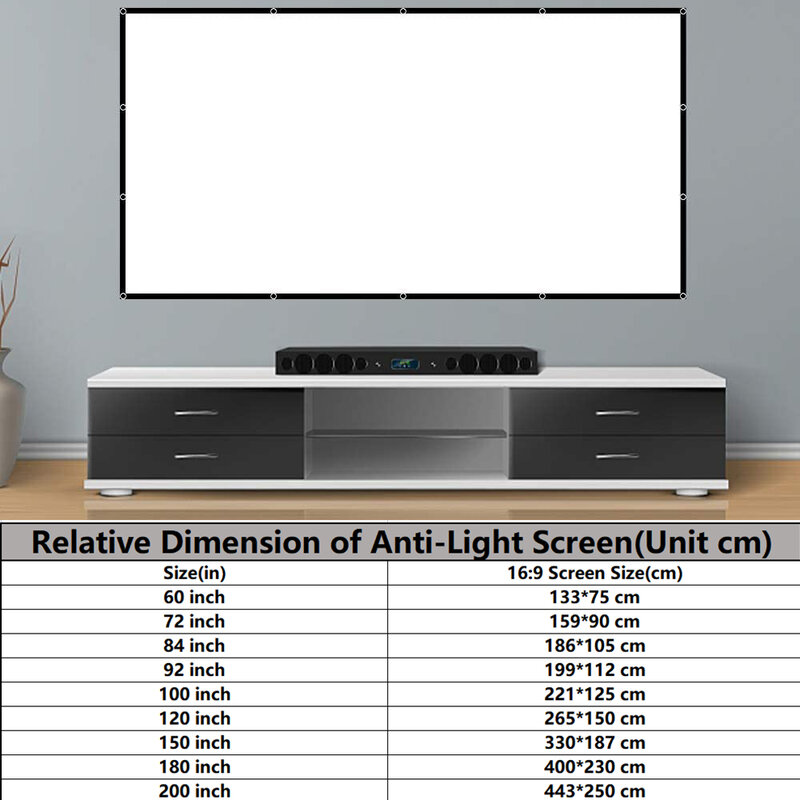 VEIDADZ proyektor lipat portabel 60-200 inci, layar proyektor lipat kepadatan tinggi putih tanpa lipatan layar proyeksi lembut 16:9 dalam dan luar ruangan