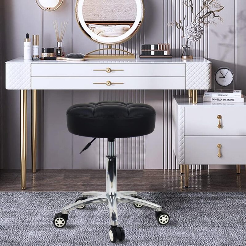 Rolling Stools Thicker PU Leather Cushion 360° Swivel Stool with Wheels Hydraulic Lift Support Height Adjustable Rolling Stool