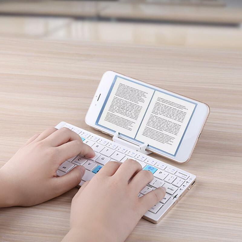Portable 60 Keys Mini Folding Bluetooth Wireless Keyboard For Tablet And Phone Aluminum Alloy Housing With Slot Lightweight