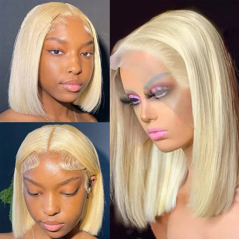 Sophia-Perruque Bob Brésilienne Naturelle Sans Colle, Cheveux Courts Lisses, Blond 613, 180%, pour Femme