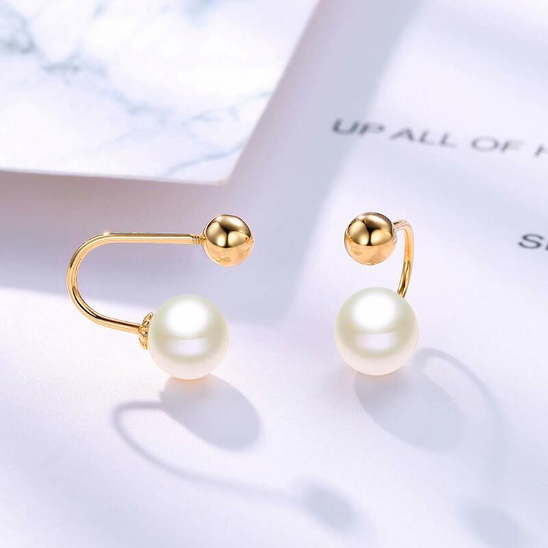 YFN-pendientes de aro con forma de bola de oro de 18K para mujer, Piercing de aro de perla F blanca, joyería de oro hipoalergénica para niña