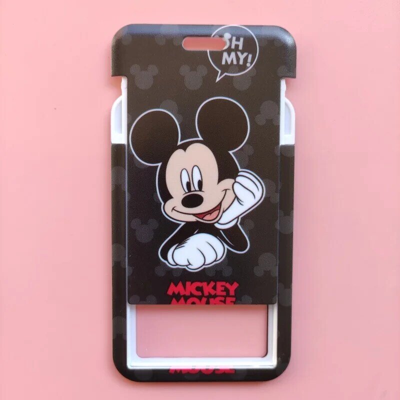 Disney-Soporte para tarjeta de identificación de Mickey y Minnie para niños, funda con cordón para insignia de negocios, correa para el cuello, funda para tarjeta de estudiante, dibujos animados bonitos