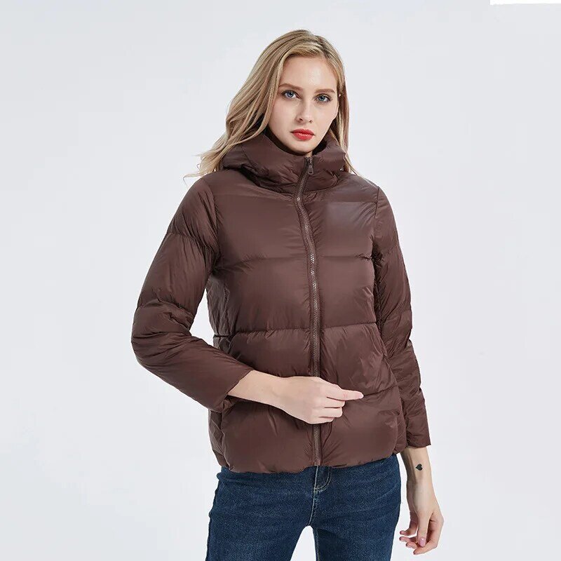 Chaquetas con capucha de plumón de pato para mujer, abrigos ajustados coreanos, Top cálido, ropa de invierno 2024, novedad de 90%