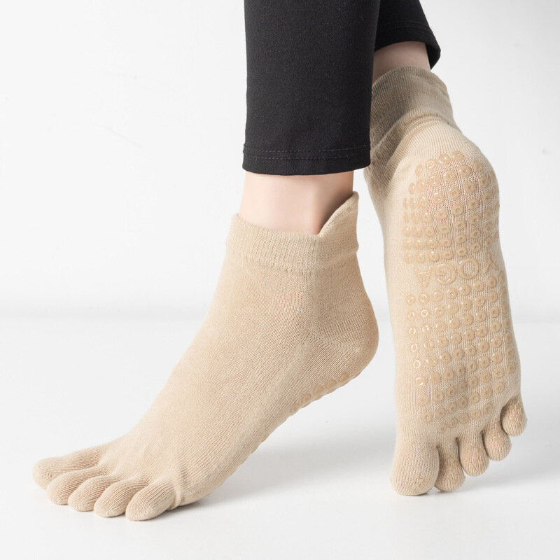 Женские носки для йоги, дышащие хлопковые нескользящие носки с пятью пальцами для фитнеса