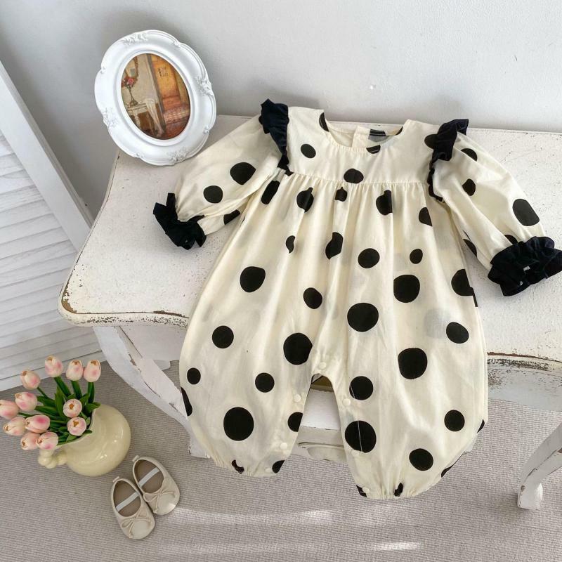 2024 Spring New Baby Girl Long Sleeve Romper Newborn Toddler Fashion Pokal Dot Jumpsuit Cotton Infant Casual Clothes 0-24M