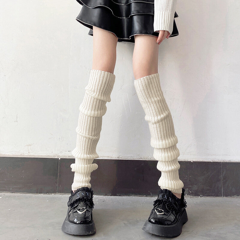ถุงเท้าไหมพรมคลุมขาของผู้หญิงถุงเท้าสูงถึงเข่าแบบถักที่อุ่นขาสไตล์ญี่ปุ่น JK Y2k สาวต้นขาถุงน่องสูง