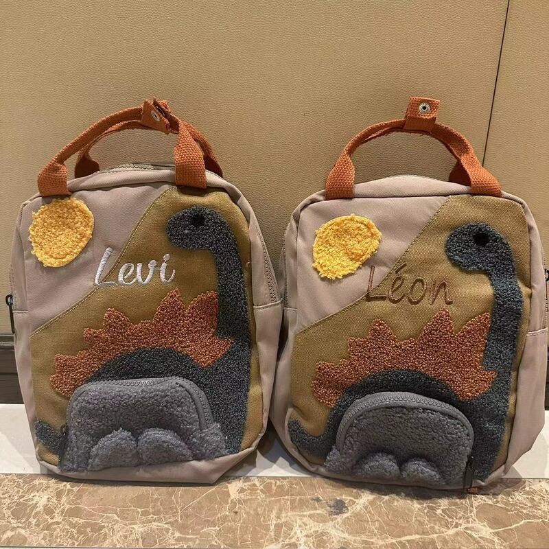 Personalized Dinosaur Backpack Schoolbag Custom Embroidered Cartoon Canvas Small Kindergarten Children's Backpack with Name