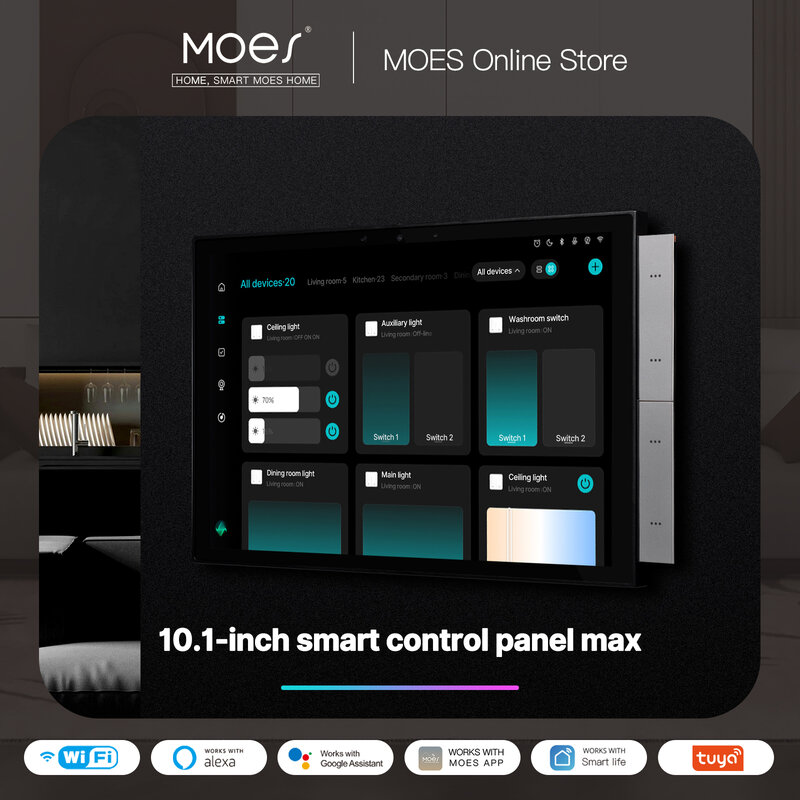 MOES Tuya Smart Home Control Panel Max 10.1inch Touch Screen with Bluetooth Zigbee Gateway Built-in Building Intercom Compatible