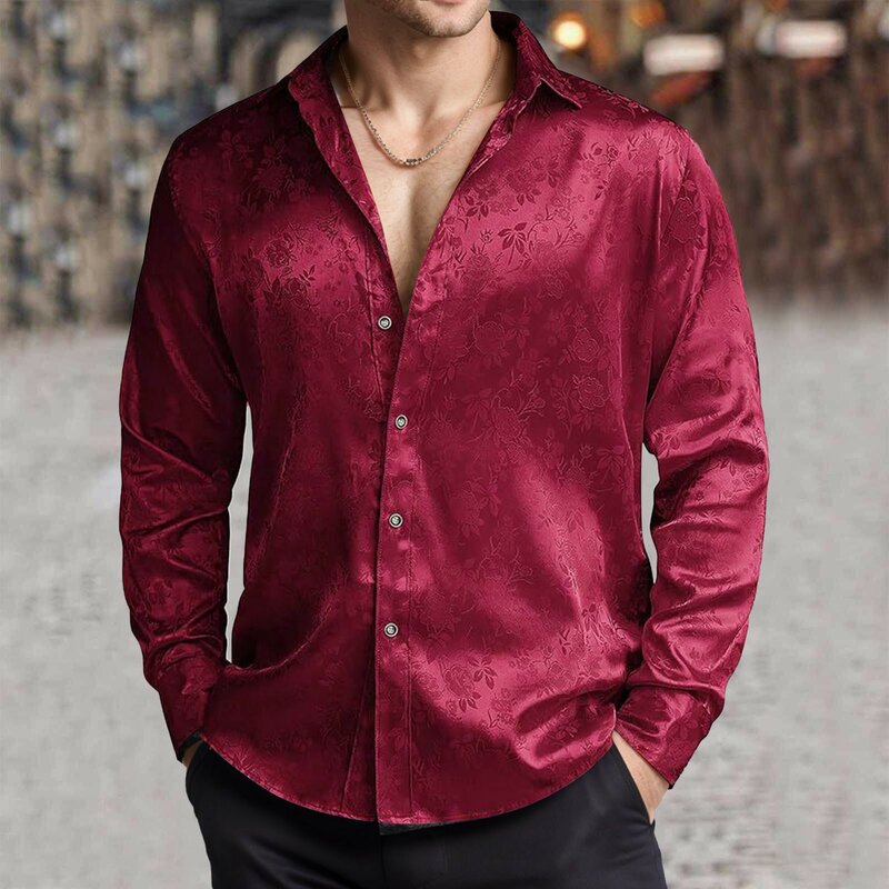 2024 Herrenmode bedrucktes T-Shirt Frühling Sommer Stil Turndown Kragen Langarm Crop Tops für Männer Knopf einfarbig T-Shirt