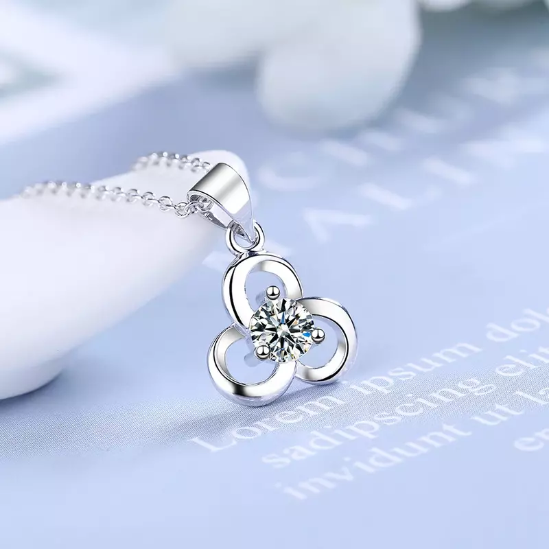 Lihong S925 perak murni wanita tiga lingkaran berlian zirkon liontin kalung (40cm + 3.5cm) Gratis pengiriman untuk perhiasan mewah
