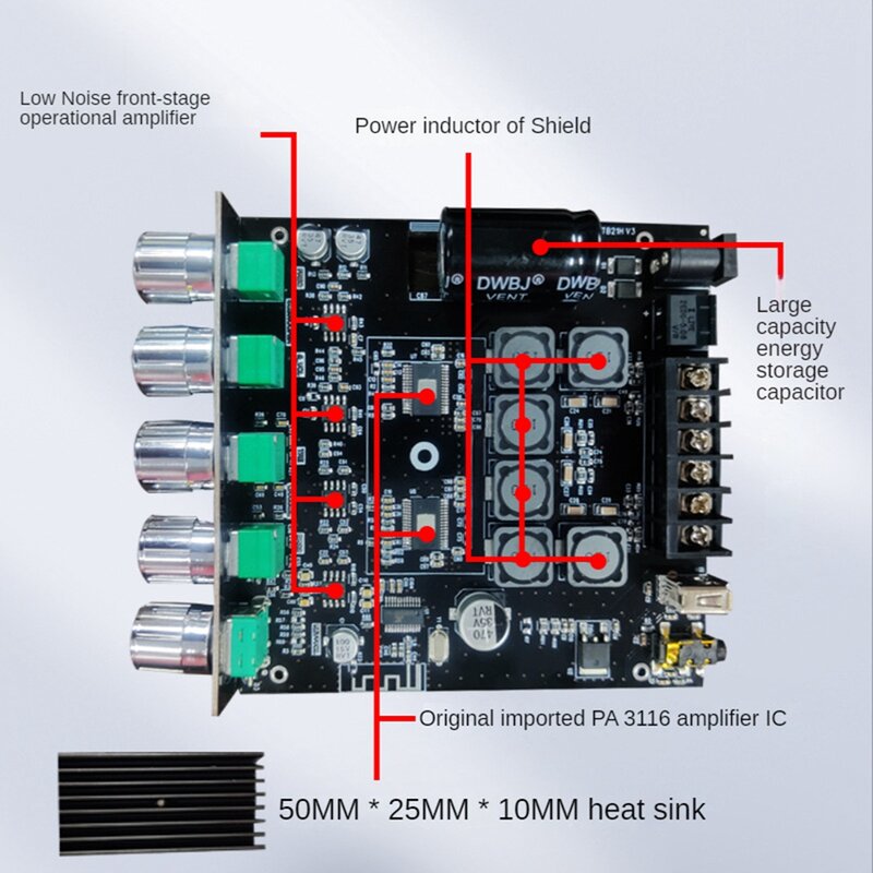 ZK-TB21H 2x50W + 100W 2.1 kanałowy Subwoofer karta do cyfrowego wzmacniacza mocy AUX 12V 24V Audio Stereo Bluetooth 5.0 wzmacniacz basowy