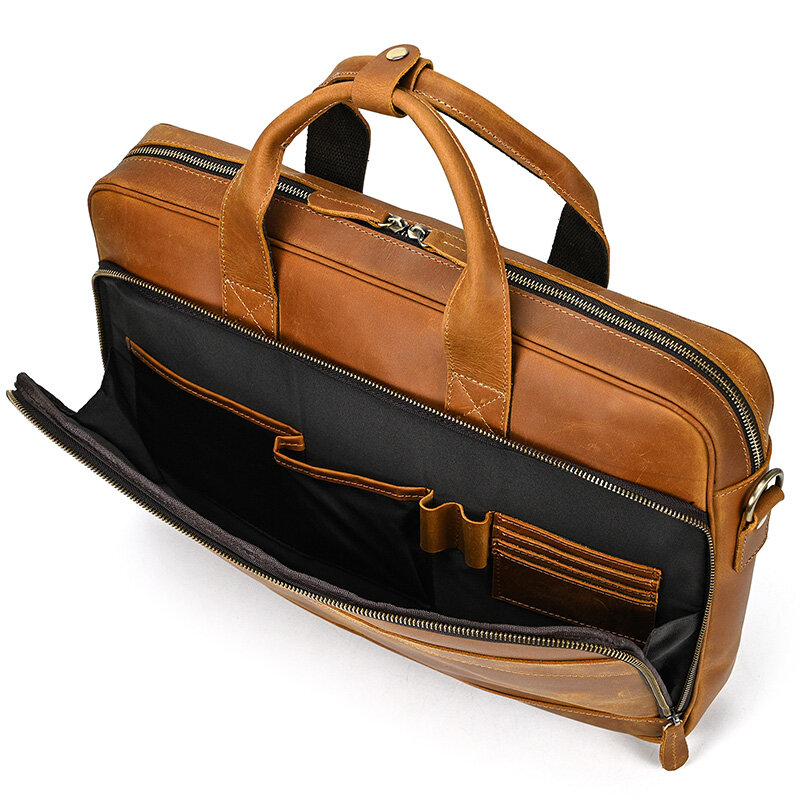 Real Cowskin Men's Shoulder Bags Genuine Leather Bussiness Laptop Bag 15.6 16 17.3 Inch Computer Bag Men Briefcase Bags Vintage