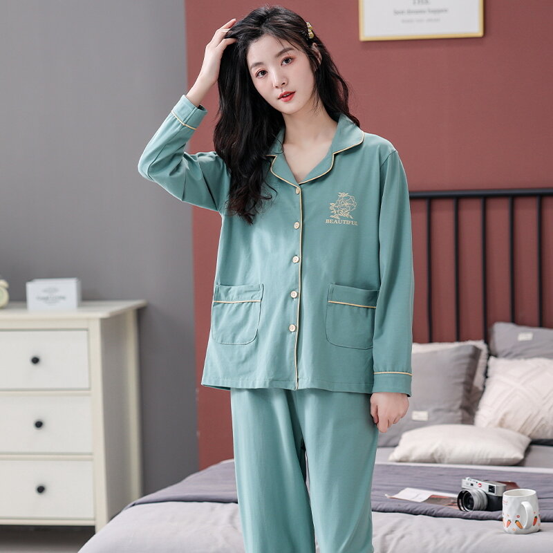 Women Clothes for Autumn Pajamas Sets Big Yards 4XL Sleepwear Fresh Flowers Printed Long Sleeves Can Be Worn Out Of Home Wear