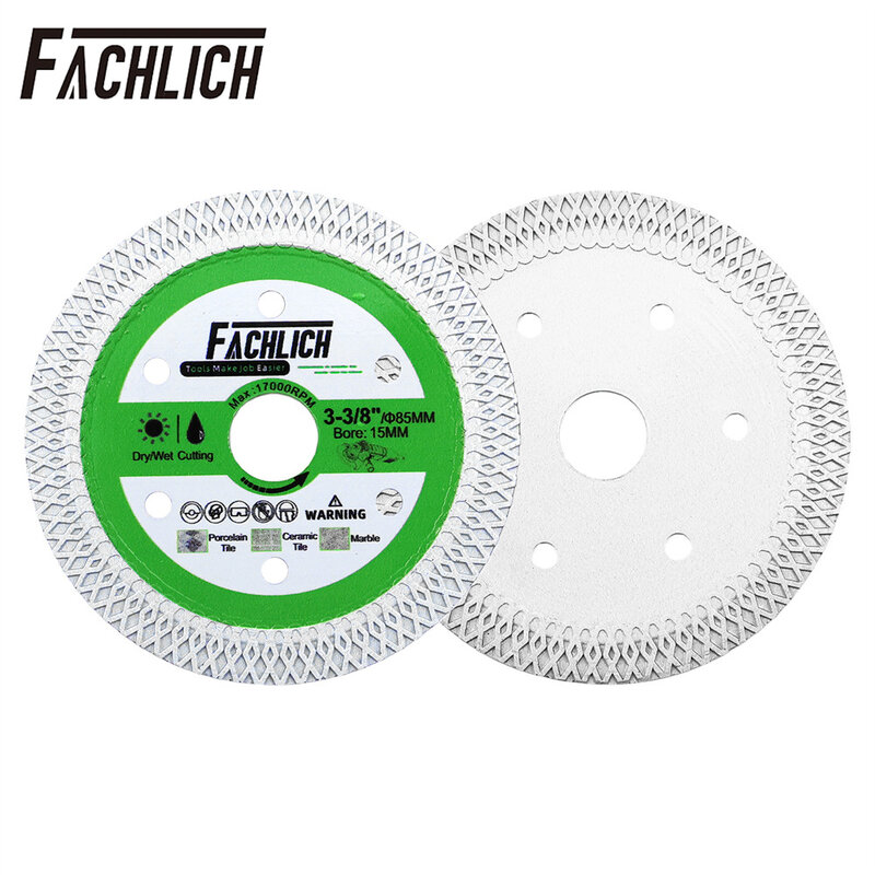 FACHLICH 4pcs Set Diamond Cutting Disc Circualr Saw Blade 85mm Tile Porcelain Steel Aluminum Marble Concrete Wood Plate Bore15mm