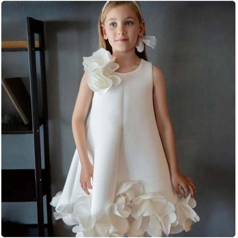 Robe blanche à fleurs pour filles, vêtements élégants pour enfants, pour mariage, anniversaire, fête de vacances, sur mesure, nouvelle collection