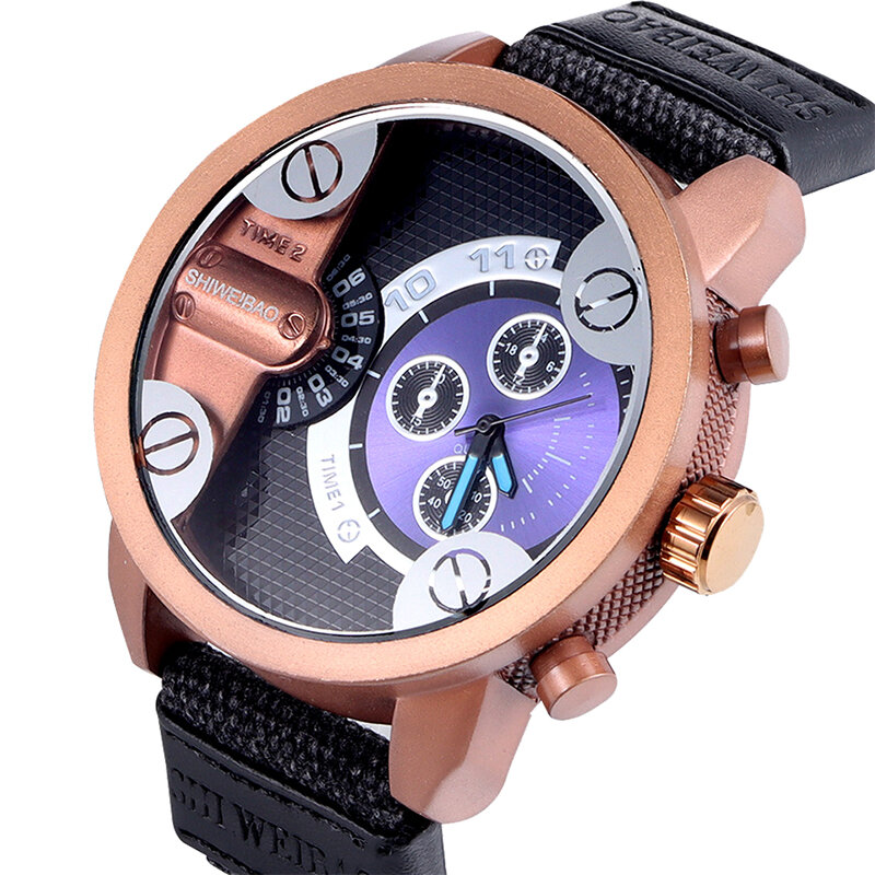 Fashion Mens Watches Top Brand Luxury Shiweibao Military Relogio Masculino Rose Gold Leather strap Quartz Watch Men Male Clock