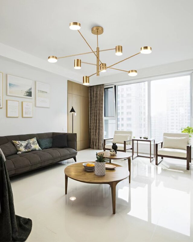 Lámpara de araña LED moderna, candelabro de diseño de poste largo, lámparas decorativas para sala de estar, iluminación interior, candelabro dorado, 85v-265v, Univer