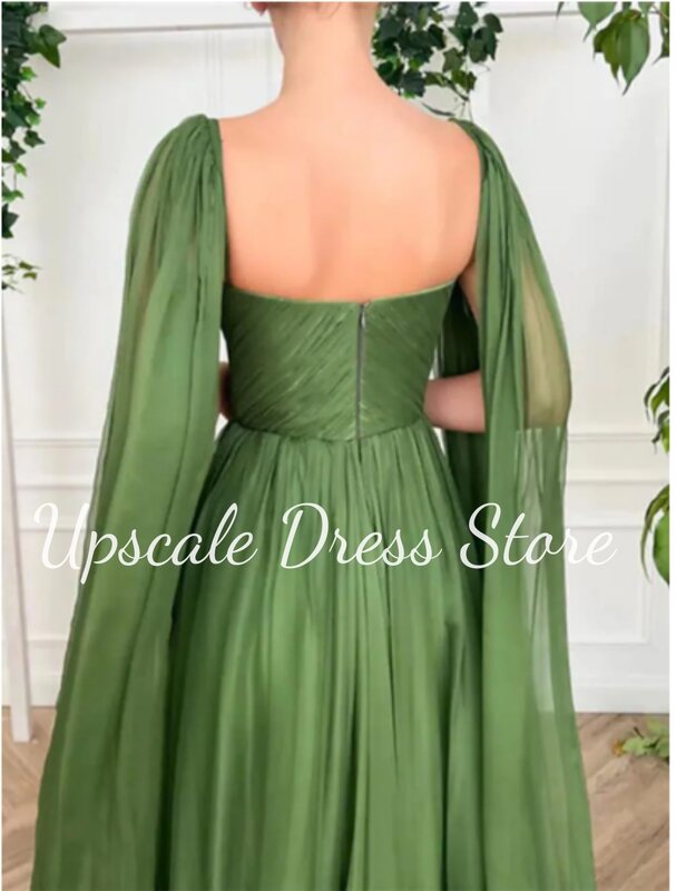 Classic Green Long Sleeves Prom Gowns V Neck  with Ruched A-Line Floor Length Vestidos De Gala Mujer فساتين سهره فاخره 2023