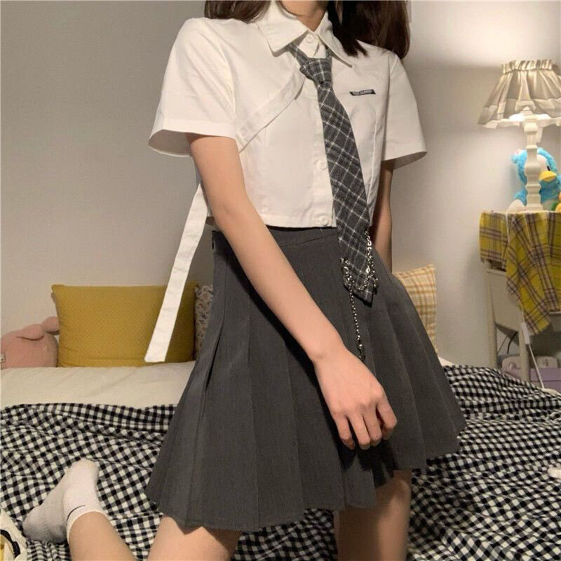 Sexy kurz geschnittenes Hemd mit Krawatte Frauen Design adrette Stil niedliche Bluse Japan lässig Kurzarm Mode Brief weibliche Kawaii Tops