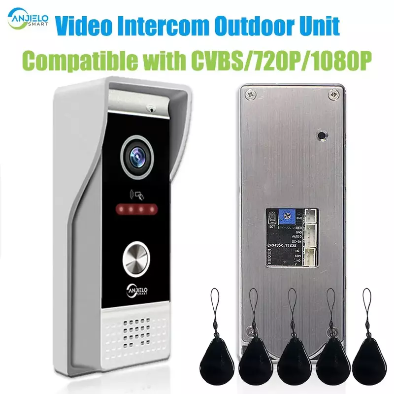 Metalen Deurbel Video Intercom Buitenunit Compatibel Cvbs/720P/1080P Ip65 Waterdicht Infrarood Nachtzicht Met Rfid Swipe Kaart