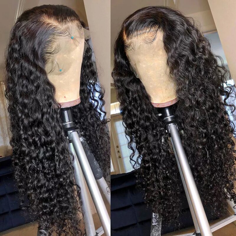 13x6 Deep Wave Lace Front Wigs Human Hair 13x4 HD Transparent Lace Frontal Curly Wigs 180% Density Natural Color Glueless Wigs