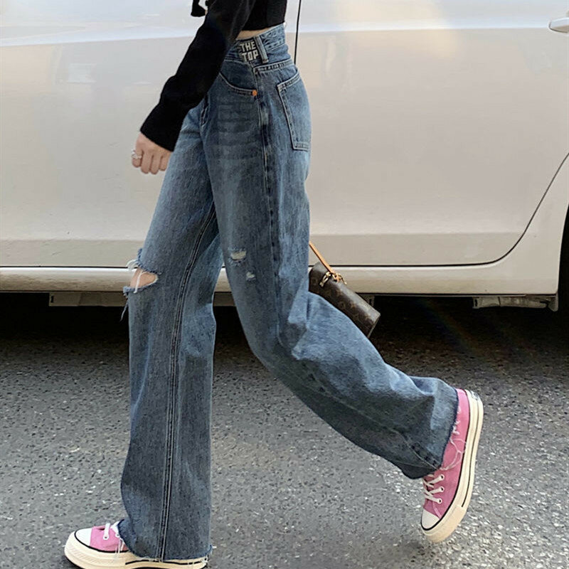 Jeans dritti strappati lunghi donna pantaloni da donna Jeans a gamba larga donna 2022 Cargo Harajuku moda Denim pantaloni Yk2 vestiti
