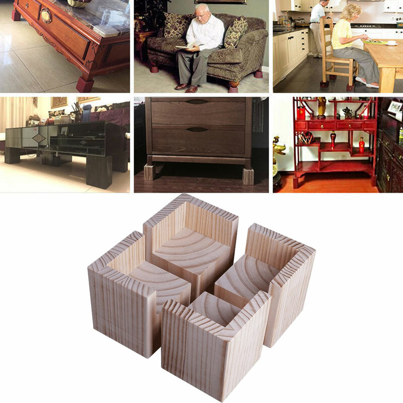 4pieces Strong Load-bearing Sofa Lift For Easy Installation Stable Wood Furniture Leg Risers