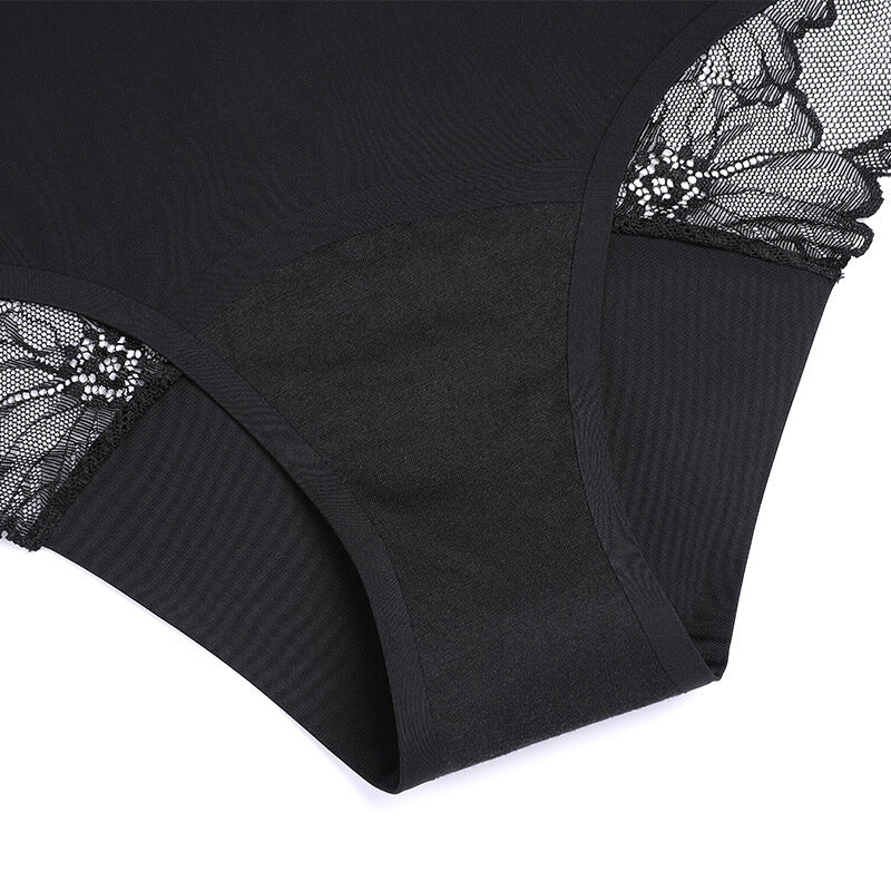Bragas de encaje de cintura media para mujer, ropa interior Menstrual antifugas laterales de cuatro capas