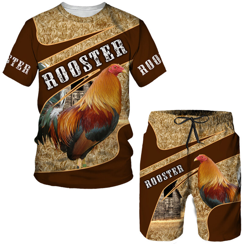 Fashion Rooster 3D Print T-Shirts Shorts Sets Men's Tracksuits Oversized Short Sleeve T Shirt Pants Set Man Suits Clothing