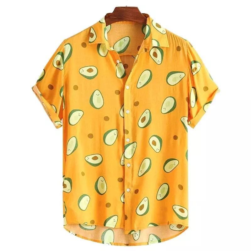 Camisa hawaiana de manga corta con estampado de frutas en 3D para hombre, camisa de playa de secado rápido, camisa informal de gran tamaño para exteriores