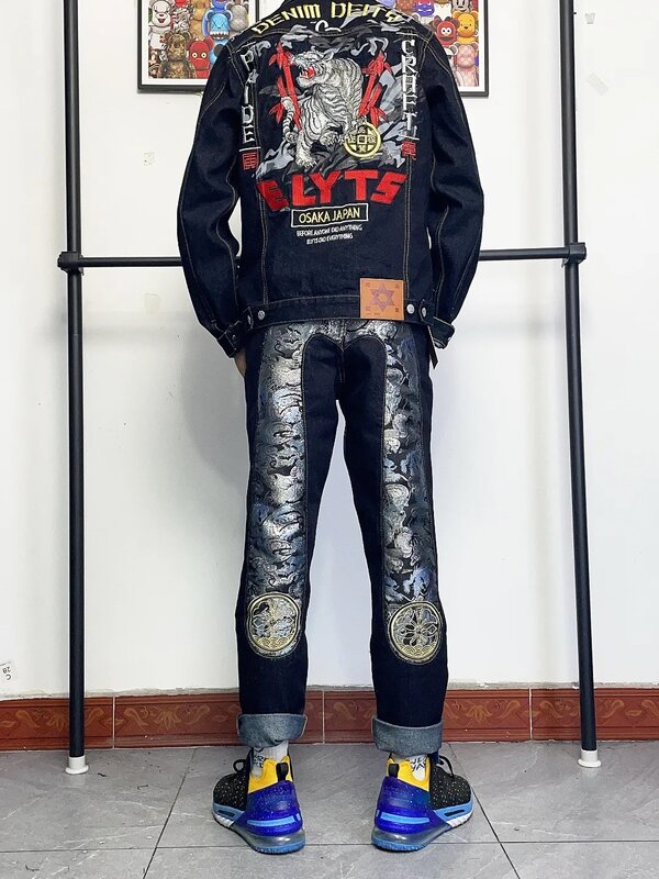 Jeans Harajuku Evisus para homens, calça casual, jeans largos bordados, calça reta de perna larga, moda de rua alta Hip Hop, Y2k