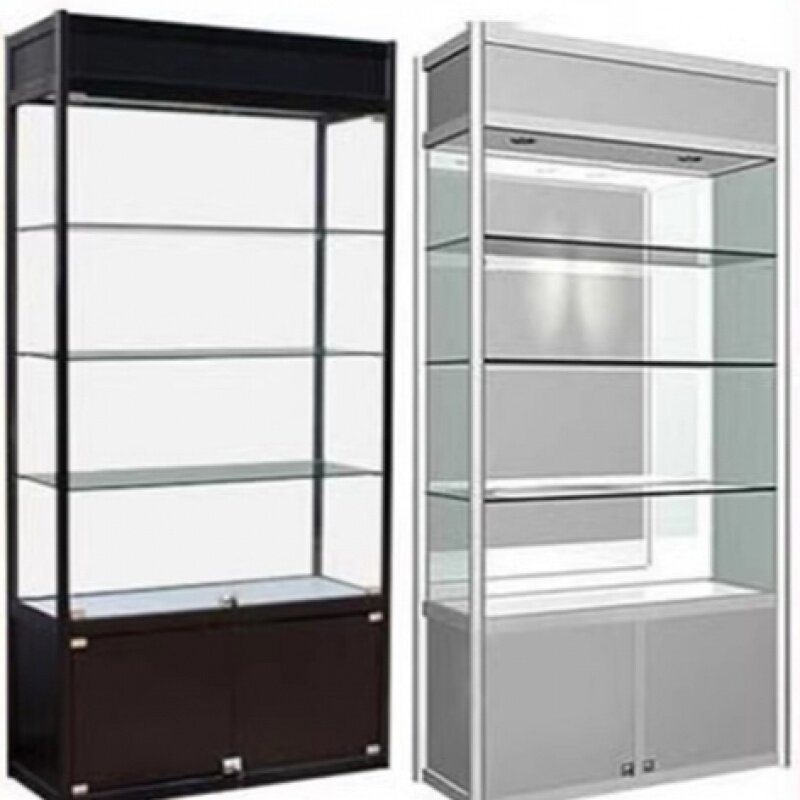 custom，Wholesales Customized Types Wood Frame Light Glass Display Cabinet Showcase