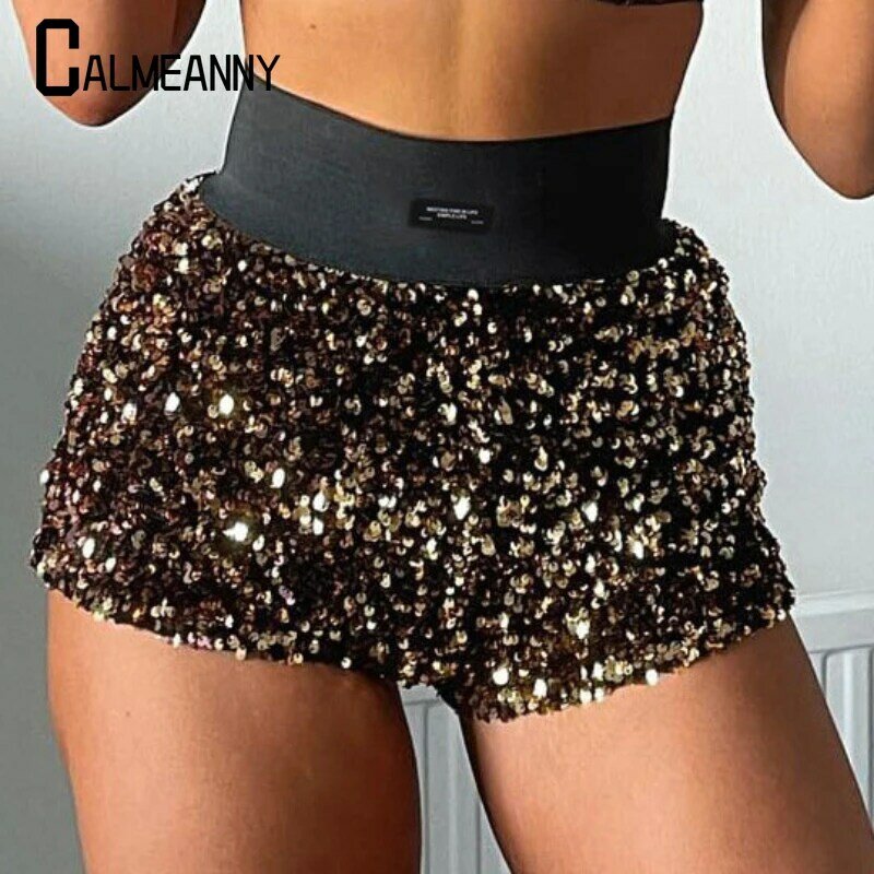 Frauen Shorts 2024 Sommer neuen Stil hohe Taille Glitter sexy Skinny Party Nachtclub Streetwear Modetrend Pailletten Mini Shorts