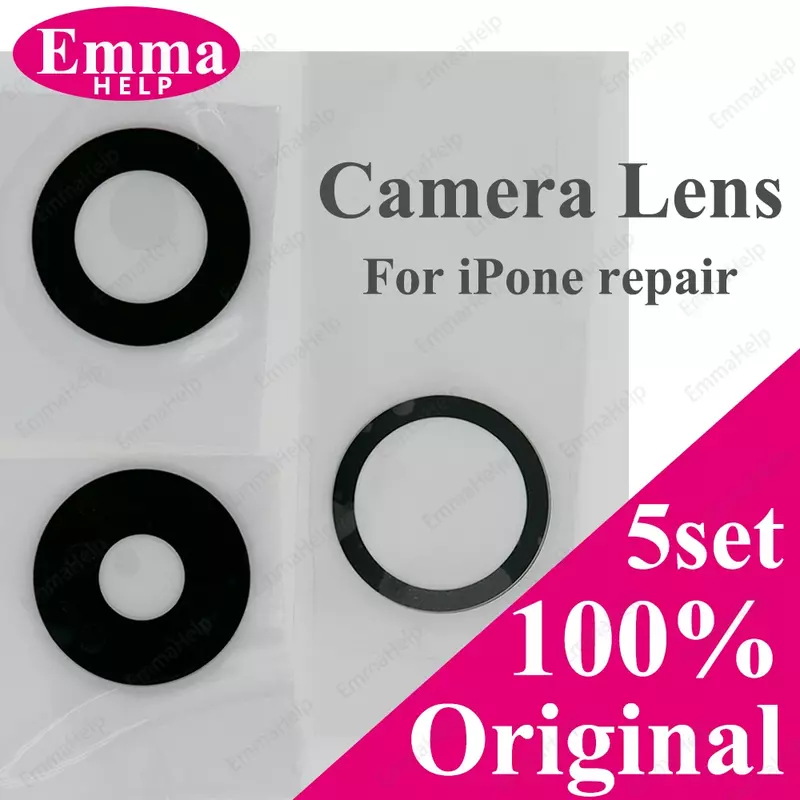 EmmaHelp 정품 후면 유리 렌즈 카메라, 접착제 포함, 아이폰 15, 14 프로 맥스, 14 플러스, 11, 12, 13 미니, X, XR, XS, SE 8, 5 세트/로트