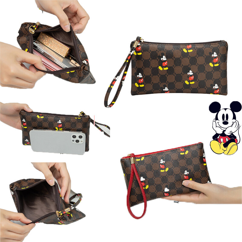 Mickey długi portfel materiał PU skórzana torba Disney nadruk kreskówkowy moda Retro portfel telefon komórkowy torba na zamek błyskawiczny damska kopertówka